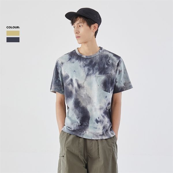 

yizhi fashion brand handsome men's short sleeve 2021 summer new guochao tie dyed round neck t-shirt, White;black