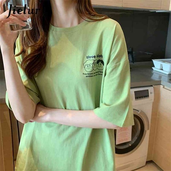 

basic t-shirt women summer cotton short sleeve green pink tee shirt female lovely cartoon printed -xxl bf t-shirts 210426, White