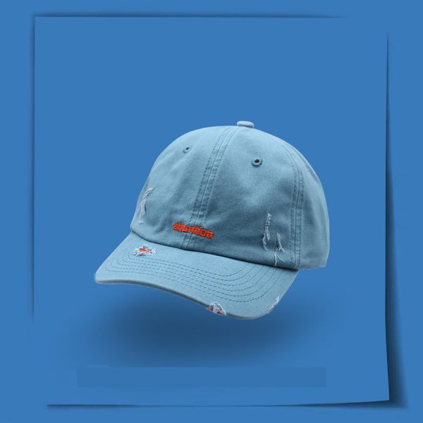 

washed cotton hole letter embroidered baseball cap tide men's women's american soft with duck tongue hat sun visor, Blue;gray
