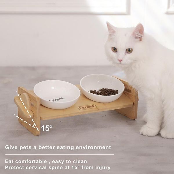 

cat bowls & feeders hoopet wood heightening double feeder bowl for cats 15Â° tilt protect cervical spine pet ceramic adjustable neck care dis