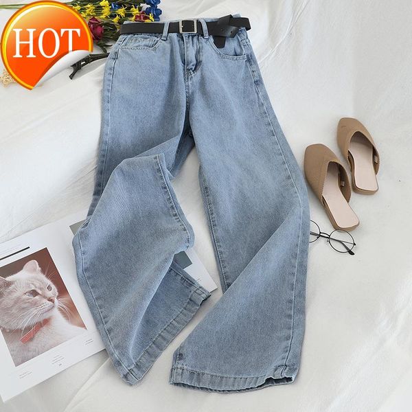 

casual female streetwear jeans vintage denim high waist for women women's, Blue