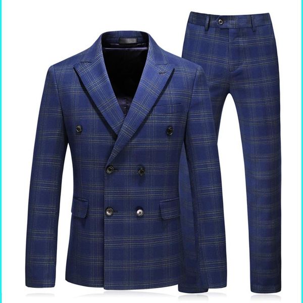 

men's tracksuits plaid men suit double breasted wedding 2021 tuxedo groom formal mens 3 pieces blue male suits, Gray
