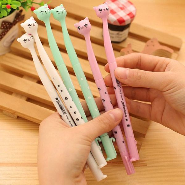 

gel pens 12pcs cute cat pen blue korean kawaii animal fun school office supply creative novelty stationery store ink kawai stationary