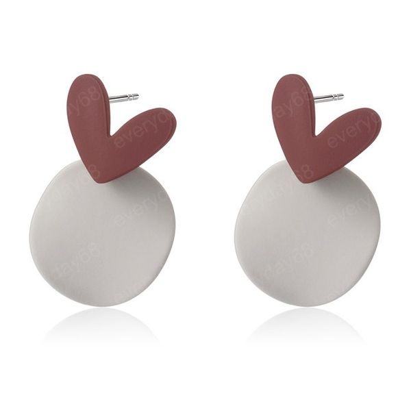 

cute romantic stud earring burgundy red heart drop earrings for women pendant alloy jewelry korea style, Golden;silver