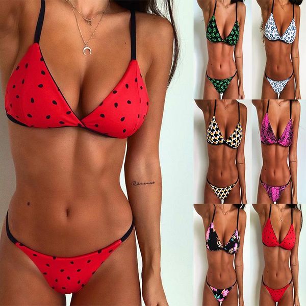 

women's swimwear european and american split bikini halter seaside party costume swimming suit women low waist bathing suits, White;black