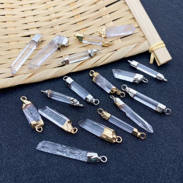 

charms 3 pieces of natural stone transparent crystal pendant double hole necklace electroplating irregular shape charm jewelry, Bronze;silver