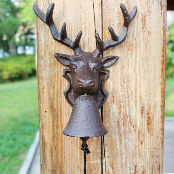 

reindeer head cast iron hand cranking wall bell american country farmhouse garden decor rustic mounted welcome door decorative objects & fig