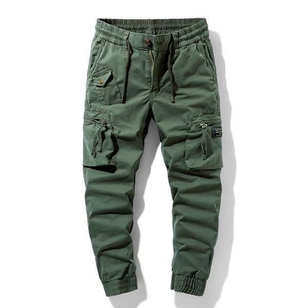 

men's pants men cargo casual slim solid pockets trousers calcas masculuno mid waist zipper full length pencil vetement homme, Black