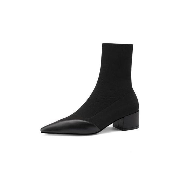 

boots shoes for women 2021 autumn winter comfortable elegant temperament office lady all-match point toe elastic high heel knitted, Black