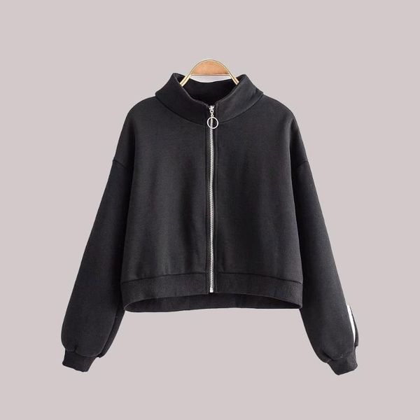 

women's hoodies & sweatshirts korean version japanese hoodie autumn winter plus cashmere keep warm zipper sweatshirt long sleeve coat, Black