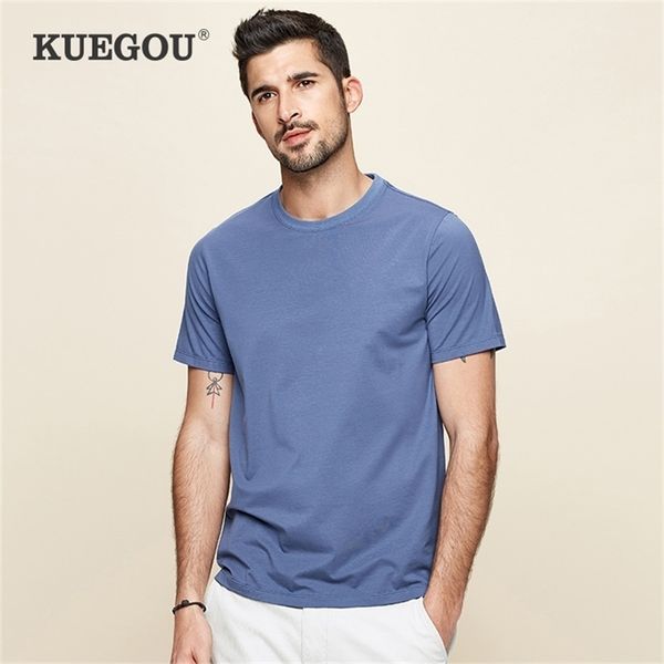 Kuegou Yaz T-shirt Erkekler Ince Temel Kısa Kollu Modal Tshirt RunnyBreathable Serin Üst Elastik Artı Boyutu 5939 220309