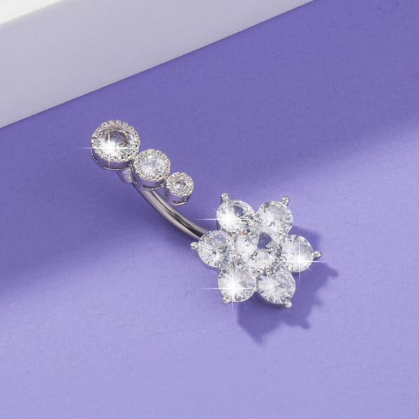

sunflower micro inlaid flower zircon navel ring human body puncture jewelry, Silver