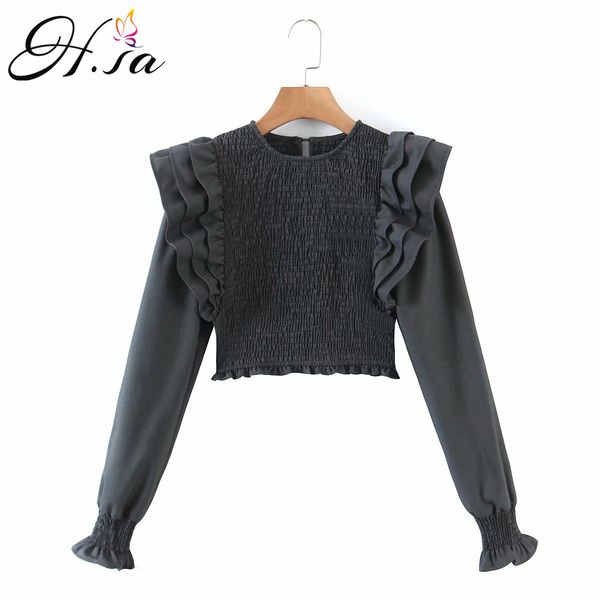 

hsa spring arrivals women black ruffles blouses slim elastic long sleeve casual blusa shirts blouse de mujer 210417, White