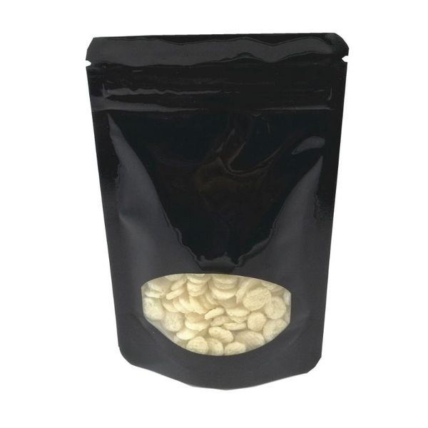 

storage bags 1000pcs black smooth aluminum foil clear window stand up self sealable packing bag dried bean retail package
