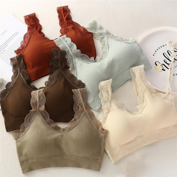 

women seamless tube no steel ring elastic breathable lingerie removable chest pad lace bra girls sport underwear bustiers & corsets, Black;white