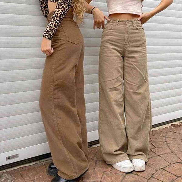 

trousers europe and america retro women capris super light core velvet slacks, brown wide leg pants, street style comfortable jeans, Black;white