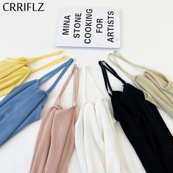 

summer knitted tank women casual solid camis crriflz 210520, White