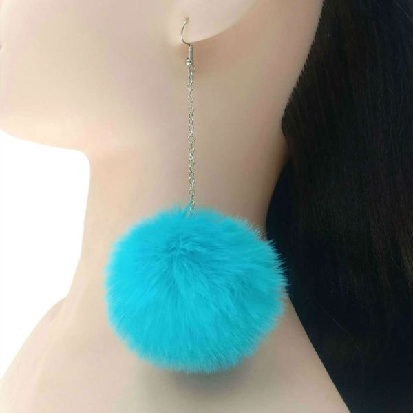 

earrings can be customized 6cm silver long chain rabbit fox hair ball earrings, Golden