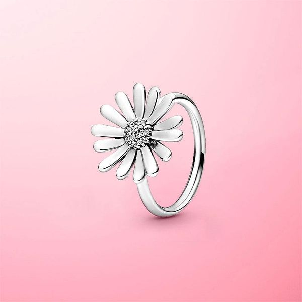 

fine jewely 925 sterling silver pave daisy flower statement finger ring for women brand original rings gift cluster, Golden;silver