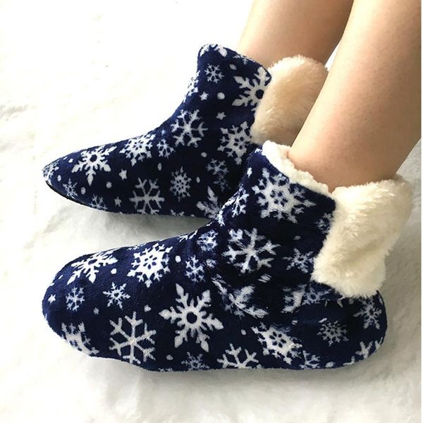 

winter cotton shoes christmas plush snowflake soft comfortable furry female slides warm casual indoor women home slippers, Black