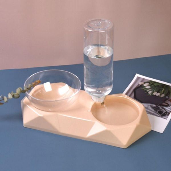

dog cat double bowls pet automatic water dispenser bowl set detachable dogs feeder feeding neck protective c42 & feeders