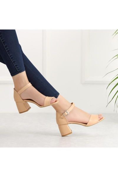 

sandals kalvet skin color thick high-heeled women 's, Black