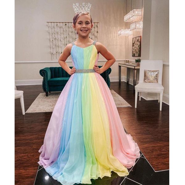 

girl's dresses colorful chiffon little girls birthday party straps-neck v back sleeveless a-line child prom gown kids boho wears, Red;yellow
