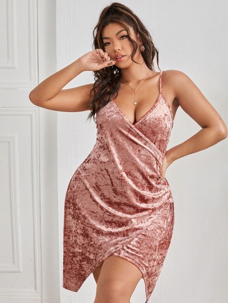 

plus velvet wrap hem cami night dress r6gy#, Black;white