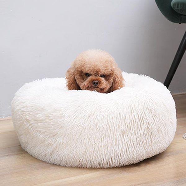 

cat beds & furniture 50cm round plush bed house soft long pet dog nest winter warm sleeping mat