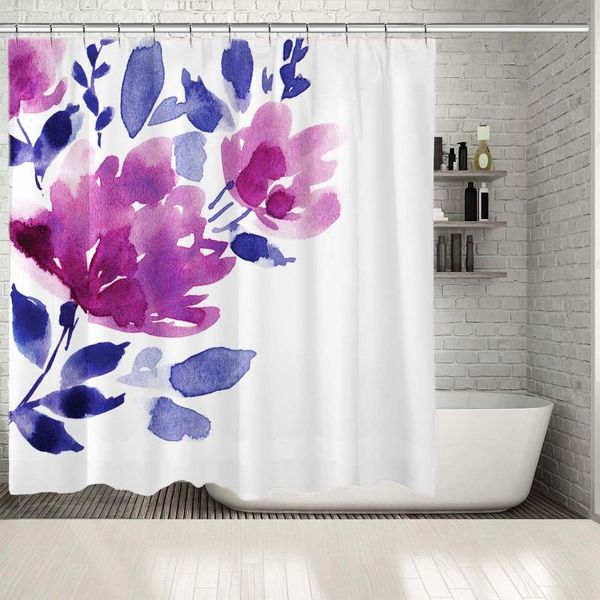 

shower curtains curtain flower branches leaves with watercolor painting artwork printed purple blue