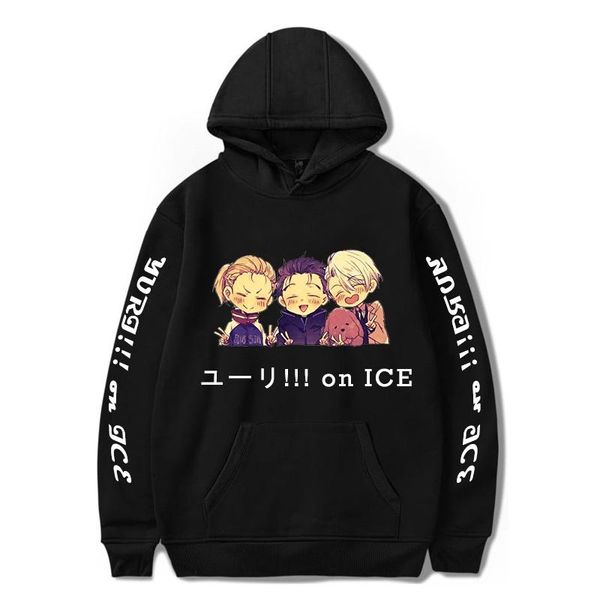 

men's hoodies & sweatshirts sports anime yuri on ice katsuki yuri men japan manga victor nikiforov print fashion winter casual harajuku, Black