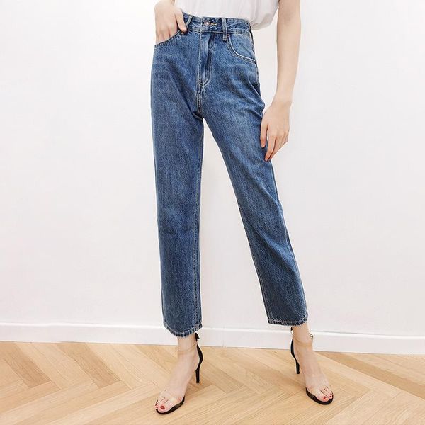 

women's jeans women pants 2021 summer high waist slim straight non-stretch, Blue