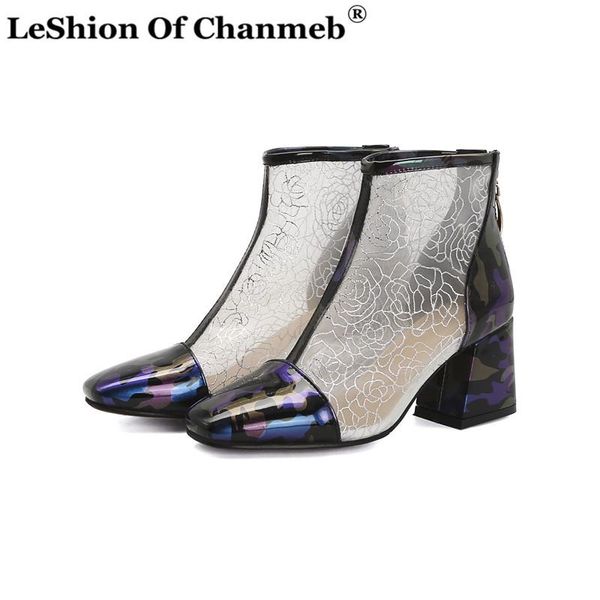 

boots fashion square medium heels white lace mesh ankle for women ladies summer shoes woman female camouflage motorcycle, Black