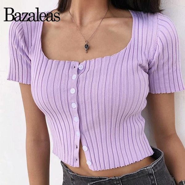 

women's t-shirt bazaleas gothic purple women tshirt fashion square collar crop harajuku knitted cropped t shirt cute, White