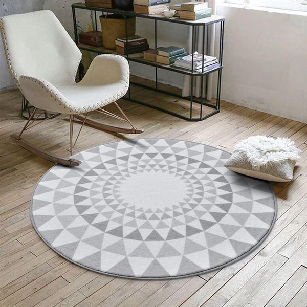 

60x60 /80x80 /100x100cm simple grey white geometric carpet rug non slip round chair mat doormat short plush playmant carpets