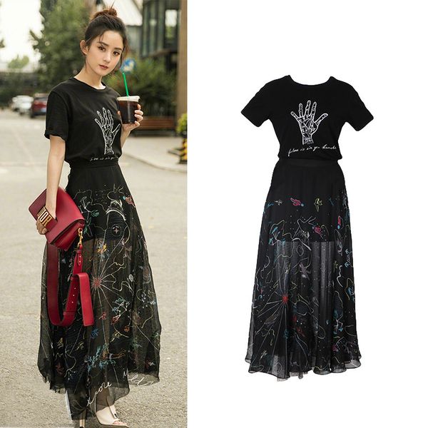 

fashion dress zhao liying's two-piece t-shirt and, Black;pink