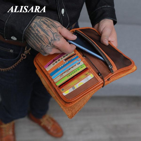 

wallets wallet men long section youth vintage trendy handle leather large capacity japan and south korea handbag, Red;black