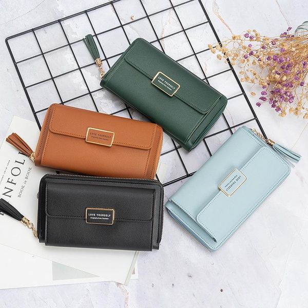 

women's wallet fashion multi card single shoulder bag double skin zipper mobile phone 3 fold purse, White