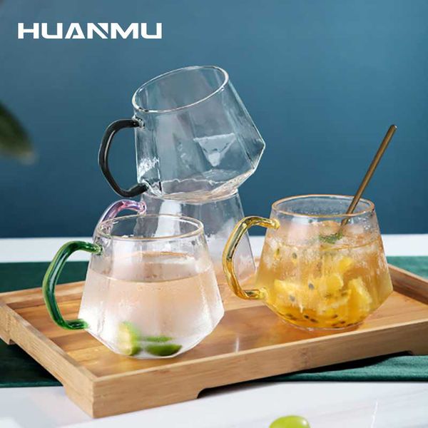 

creative transparent water cup with color handle diamond glass home teacup dessert breakfast milk coffee drinkware wine glasses