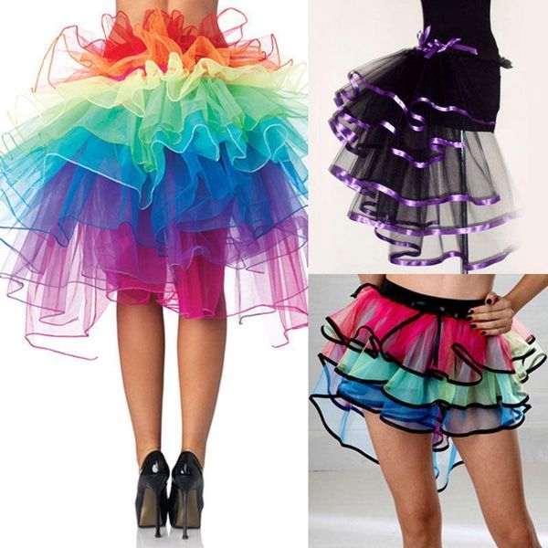 

unicorn rainbow tail costume women skirt tutu polyester petticoat tulle ballet ribbon party pettiskirt custom 8 layer underskirt, Black