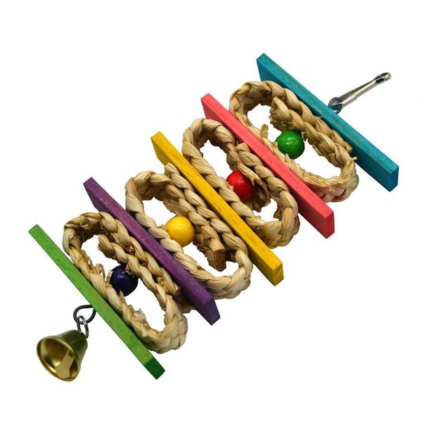 

other bird supplies parrot toy with bell natural wooden grass chewing bite hanging cage swing climb chew toys aeolian bells