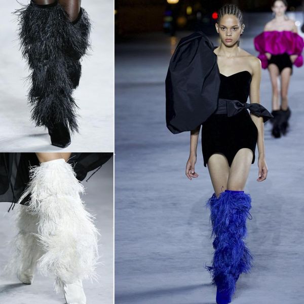 

spring and summer fashion casual feather boots ostrich hair high heel pointed shoes women sj756, Black