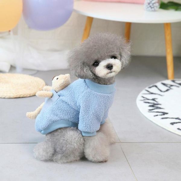 

dog apparel pretty soft texture solid color cute pet dogs fleece clothes with doll accessories clothing sweatshirt