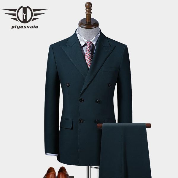 Abito da uomo doppiopetto slim fit verde scuro Abiti da uomo da uomo 2021 Costume da sposo a due pezzi Homme Abito da sposo Q1129 Blazer da uomo