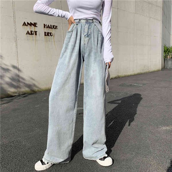 

women's jeans jeans high-legged broad leg, blue streetwear vintage fashion harajuku slacks straight xxd7