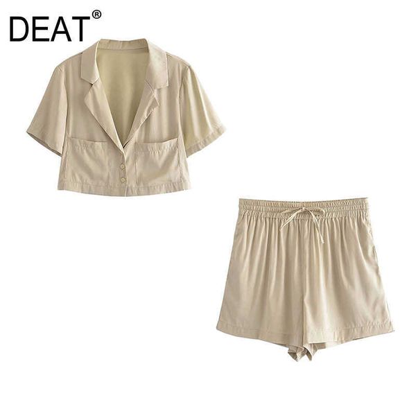 

[deat] summer fashion single-breasted turn-down collar shirt drawstring shorts women two-piece suit 13q377 210527, White