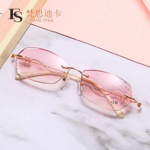 

2021 women's frameless anti b ray presbyopia glasses fashion business metal craft leg middle-aged, White;black