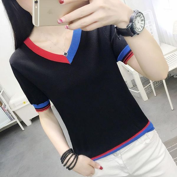 

women's t-shirt ice silk knitted short sleeve, White
