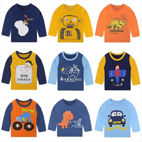 

spring autumn kids boys t shirt dinosaur cartoon print long sleeve o neck baby girls shirts cotton children, Blue
