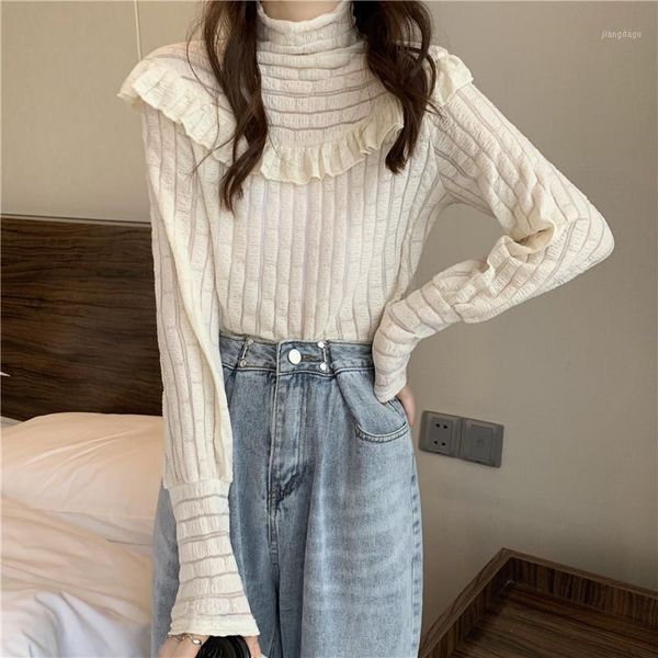 

women's blouses & shirts sweet wood ear lantern sleeve blouse women spring fall korean bottoming elegant blusas female casual s, White